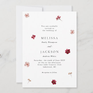 Invitation Pressé rose rouge et crème, Mariage floral Invitat