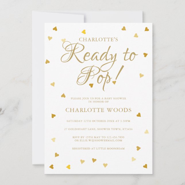 Invitation Prêt à faire de la pop Gold Hearts Baby shower / S (Devant)