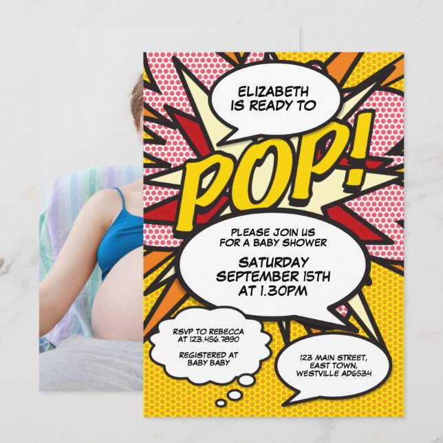 Invitation Prêt à faire de la pop moderne Baby shower de plai (Devant / Derrière)