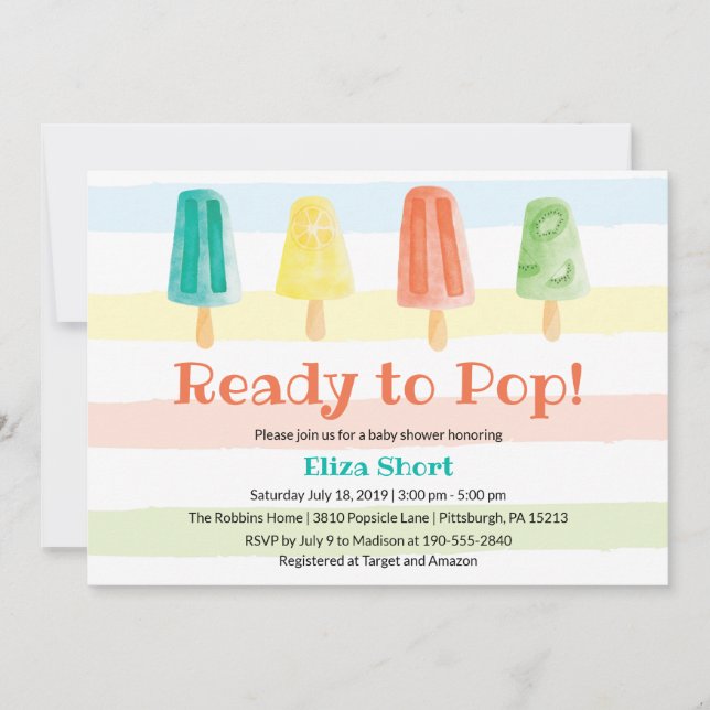 Invitation Prêt à faire de la pop Popsicle Baby shower d'été (Devant)