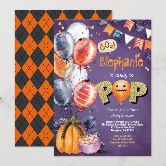 Invitation Prêt à faire passer le baby shower Halloween neutr (Devant / Derrière)