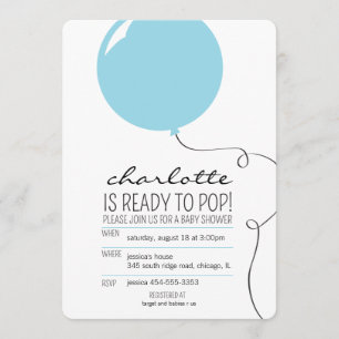 Invitation Prêt à faire Pop Blue Balloon Baby shower Invitati