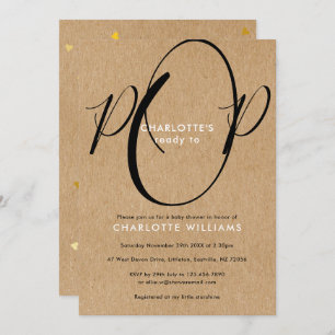 Invitation Prêt à pop Baby shower Chic Script Rustic Kraft