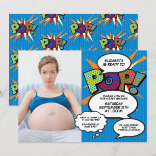 Invitation Prêt à pop Baby shower moderne Fun Boy Blue Photo