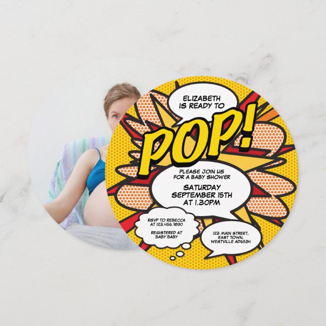 Invitation Prêt à pop Baby shower Photo Fun Retro Comic (Devant / Derrière)