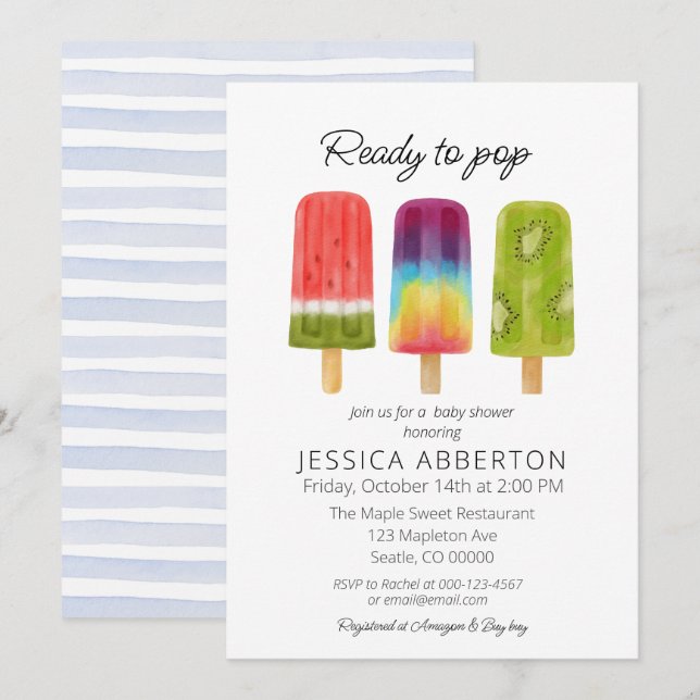 Invitation Prêt à pop Baby shower Popsicle (Devant / Derrière)