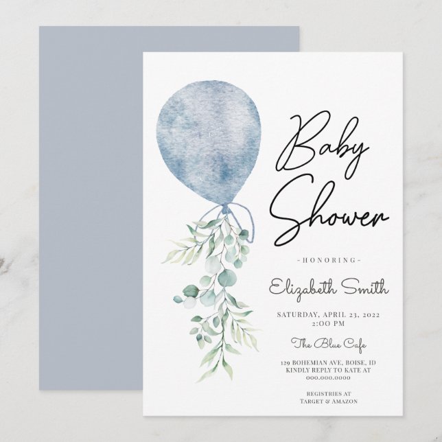 Invitation Prêt à pop Blue Greenery Baby Boy Douche pour bébé (Devant / Derrière)