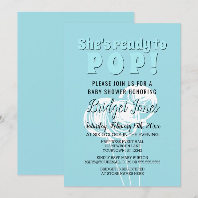 Invitation Prêt à pop Chalk Balloons Bébé Bleu Garçon Douche (Devant / Derrière)