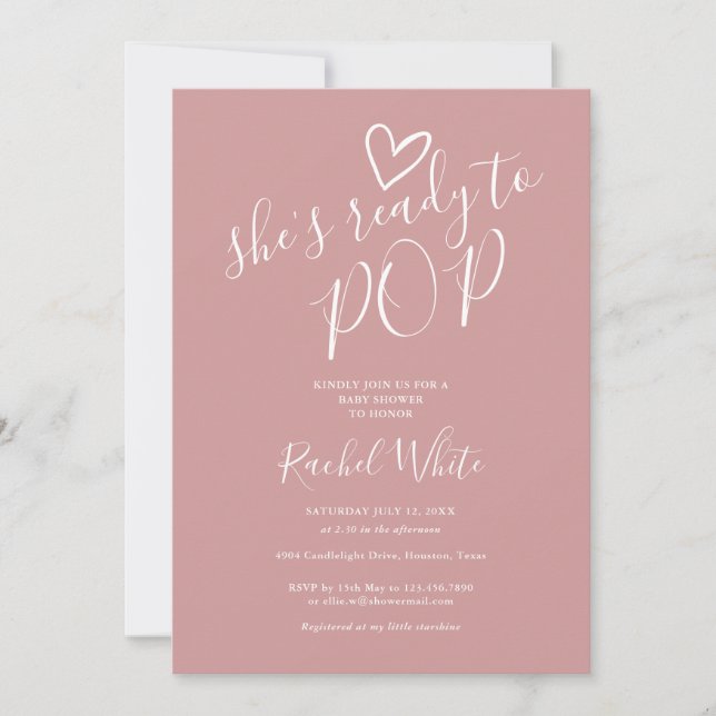 Invitation Prêt À Pop Dusty Rose Baby shower fille rose (Devant)