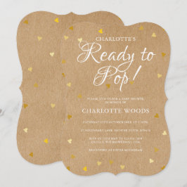 Invitation Prêt À Pop Gold Hearts Baby shower Rustic Kraft