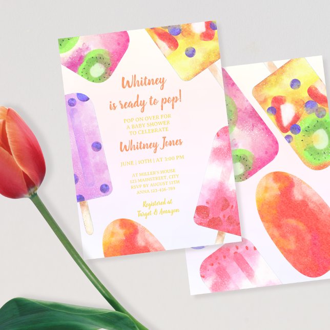Invitation Prêt À Pop Popsicle Baby shower Aquarelle (Ready To Pop Popsicle Watercolor Baby Shower Invitation)