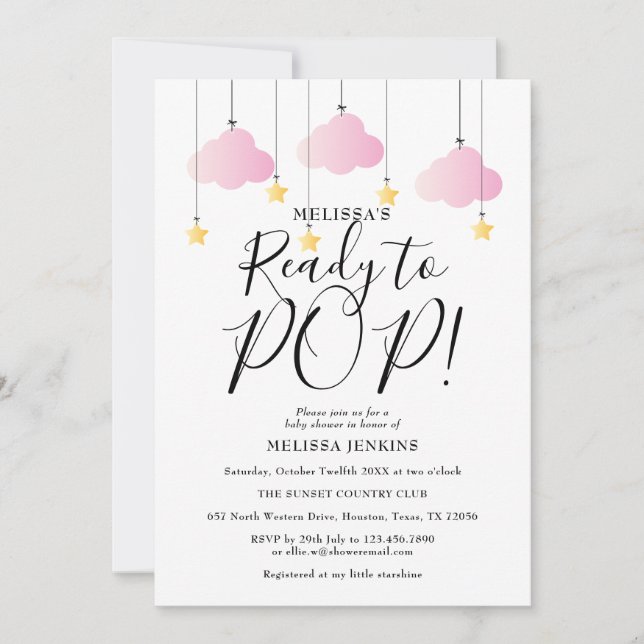 Invitation Prêt à Pop Twinkle Twinkle Baby Girl Douche rose (Devant)