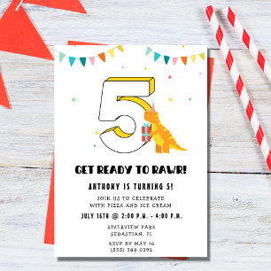Invitation Prêt à Rawr Dinosaur Boy 5e fête d'anniversaire