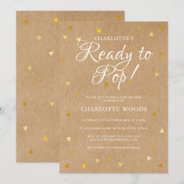 Invitation Prêt pour la pop Baby shower / Sprinkle Gold Heart