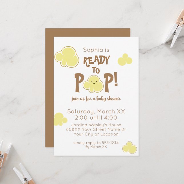 Invitation Prêt pour la pop Cute Baby shower de maïs (Devant/Arrière en situation)