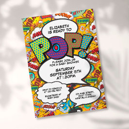 Invitation Prêt pour Pop Baby shower Comic Book Modern