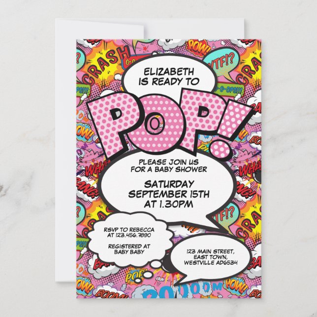 Invitation Prêt pour pop Baby shower rose moderne (Devant)