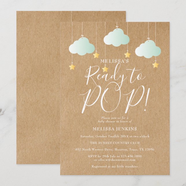 Invitation Prêt pour Pop Twinkle Twinkle Baby shower rustique (Devant / Derrière)