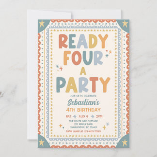 Invitation Prêt pour une fête garçon fantaisiste 4ème anniver