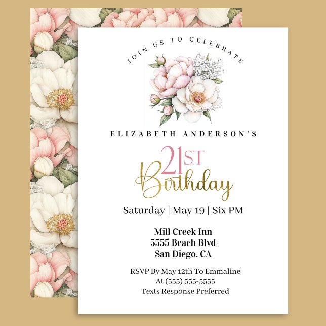 Invitation Pretty Blush Pink Peony Floral 21st Birthday (Créateur téléchargé)