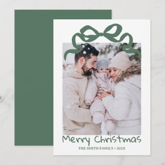 Invitation Pretty cute Christmas Green Bow Photo card 