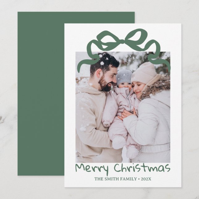 Invitation Pretty cute Christmas Green Bow Photo card  (Devant / Derrière)