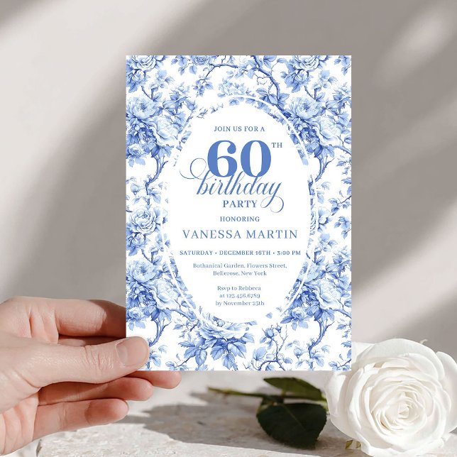 Invitation Pretty Dusty Blue Toile Roses 60th Birthday Invite (Pretty Dusty Blue Toile Roses 60th Birthday Invite

)