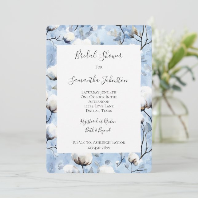Invitation Pretty Light Blue White Floral Bridal Shower (Debout devant)
