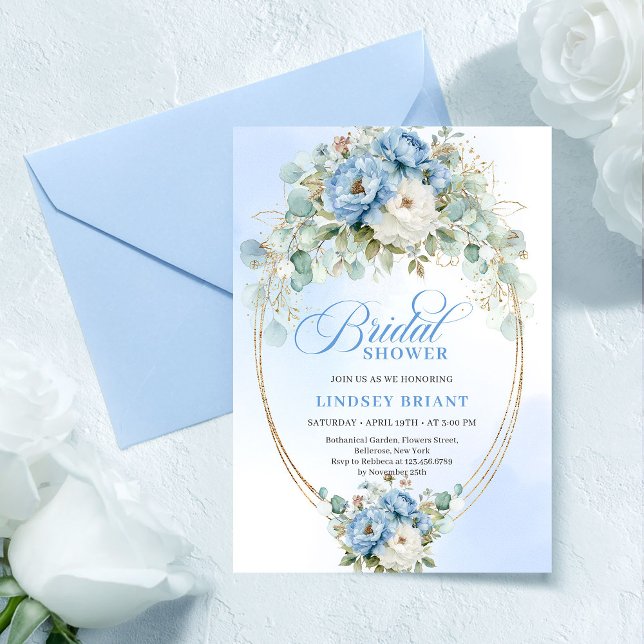 Invitation Pretty Pastel Blue Peony Gold Bridal Shower Invite (Pretty Pastel Blue Peony Gold Bridal Shower Invite

)