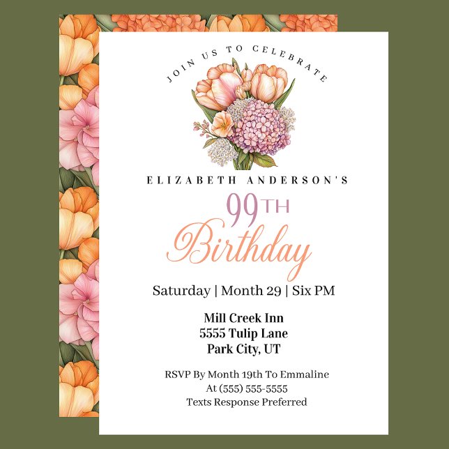 Invitation Pretty Pink and Orange Tulip 99th Birthday (Créateur téléchargé)