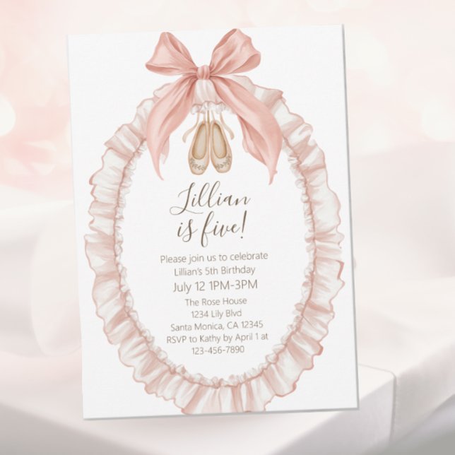 Invitation Pretty Pink Ballet Girls Fifth Birthday  (Créateur téléchargé)