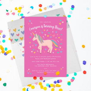 Invitation Pretty Pink Pastel Rainbow Unicorn Anniversaire Pa