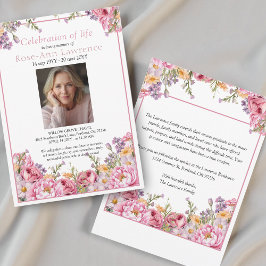 Invitation Pretty Pink Peonies Colorful Photo Funeral