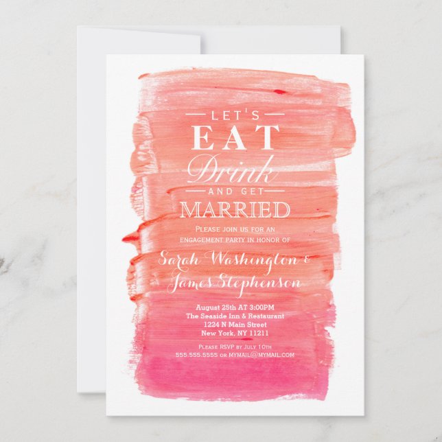 Invitation Pretty Pink Watercolor Engagement Partie Invitatio (Devant)