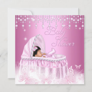 Invitation Pretty rose Baby shower papillon ethnique