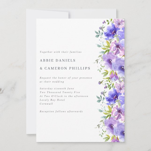 Invitation Pretty Violet Flowers Border Wedding Invite (Devant)