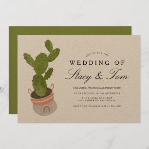 Invitation Prickly Pear Cactus main tiré Mariage Earthy