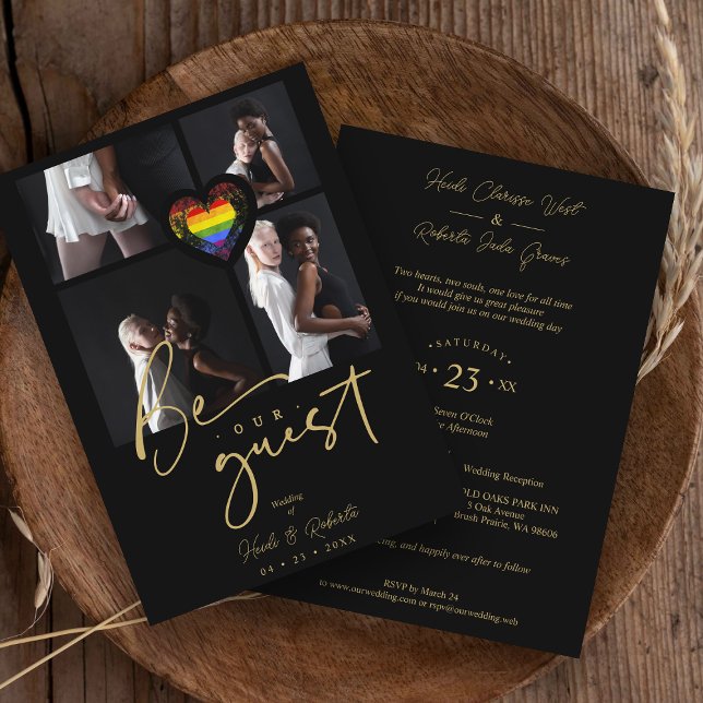 Invitation Pride Rainbow Heart 4 Photos Collage (Créateur téléchargé)