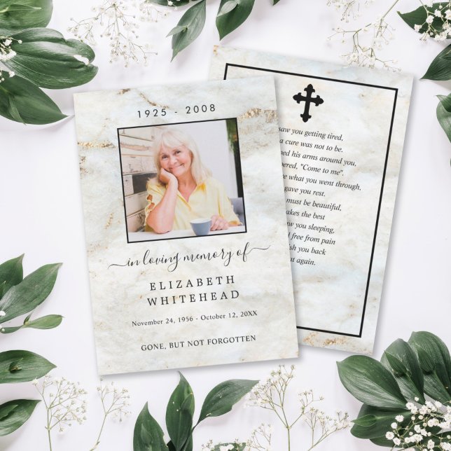 Invitation Prière funéraire photo minimaliste Marbre Or (Créateur téléchargé)