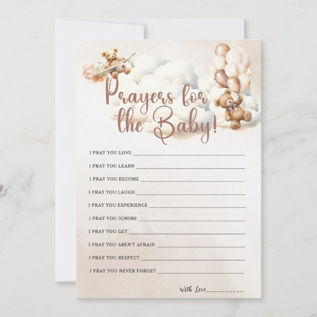 Invitation PRIÈRE POUR LE BÉBÉ, Baby shower Jeu mignon ours (Devant)