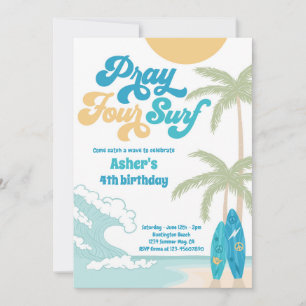 Invitation Prière Quatre Surfs Retro Surf Beach 4e anniversai
