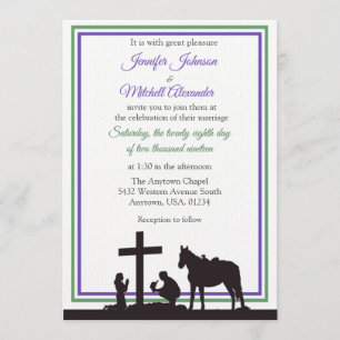 Invitation Priez Cowboy et la mariée Mariage vert pourpre