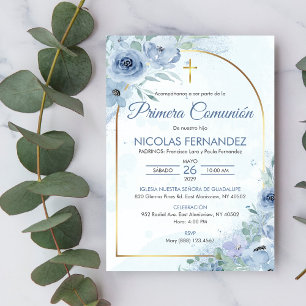 Invitation Primera Comunion Cute Blue Flowers Première Commun