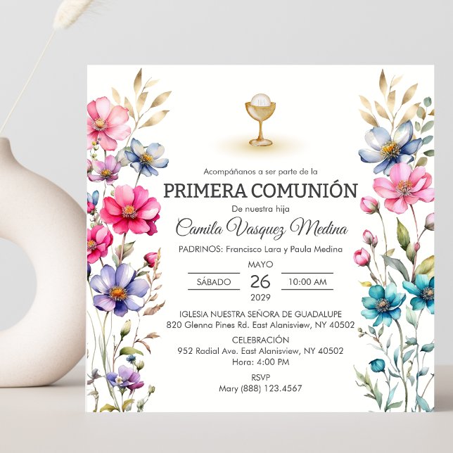 Invitation Primera Comunion Fleur sauvage Première communion  (Créateur téléchargé)