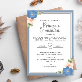 Invitation Primera Comunion Fleurs Bleues Première Communion