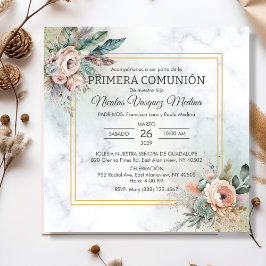 Invitation Primera Comunion Fleurs Boho Garçon Première Commu