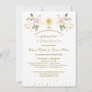 Invitation Primera Comunión Girls Twins First Holy Communion 
