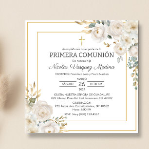 Invitation Primera Comunion Roses Blanches Première Communion