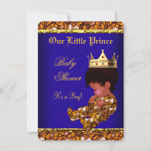 Invitation Prince Afro-Américain Fête Prénatale Bleu Or Garço