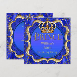 Invitation Prince Anniversaire Royal Blue Gold Crown Mens
